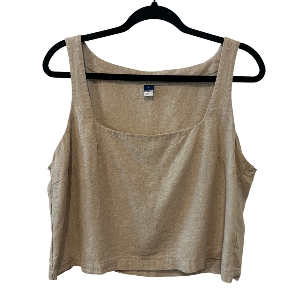 Old Navy Square Neck Linen Blend Tank Top Natural Oatmeal Large (1121)